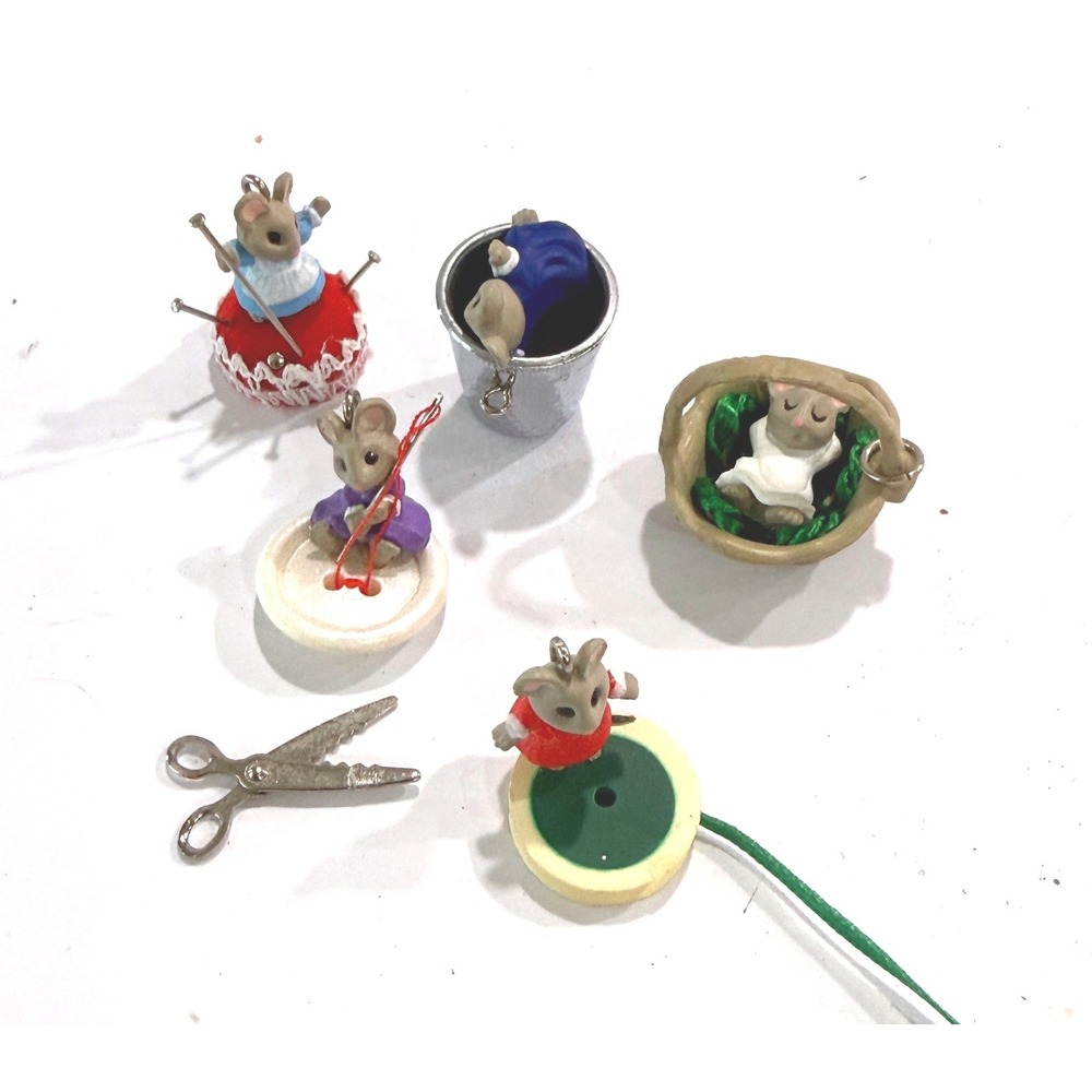 Vintage 1992 Hallmark Merry Miniatures Sewing Mice Figurine Set 6pc